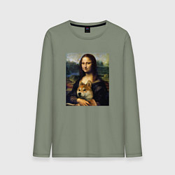 Лонгслив хлопковый мужской Shiba Inu Mona Lisa, цвет: авокадо