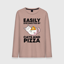 Лонгслив хлопковый мужской Легко отвлекаюсь на котов и пиццу, цвет: пыльно-розовый
