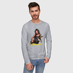 Лонгслив хлопковый мужской Джонни Cyberpunk2077 Johnny с гитарой, цвет: меланж — фото 2