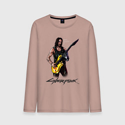 Лонгслив хлопковый мужской Cyberpunk 2077 Johnny гитарист, цвет: пыльно-розовый