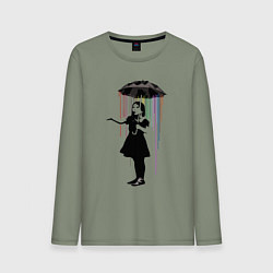 Лонгслив хлопковый мужской BANKSY БЭНКСИ девушка под зонтом, цвет: авокадо