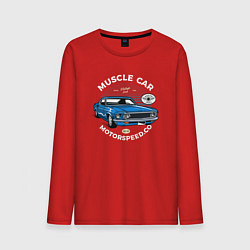 Лонгслив хлопковый мужской Синий ретро-автомобиль, цвет: красный