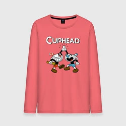 Лонгслив хлопковый мужской Cuphead веселые чашечки, цвет: коралловый