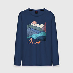 Лонгслив хлопковый мужской Бег и Горные Трейлы, цвет: тёмно-синий