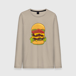 Лонгслив хлопковый мужской Самый вкусный гамбургер, цвет: миндальный