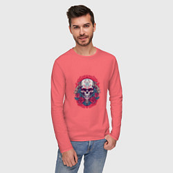 Лонгслив хлопковый мужской Roses Skull, цвет: коралловый — фото 2