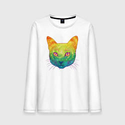 Лонгслив хлопковый мужской Радужный котик rainbow cat, цвет: белый