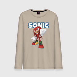 Лонгслив хлопковый мужской Knuckles Echidna Sonic Video game Ехидна Наклз Вид, цвет: миндальный