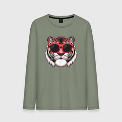 Лонгслив хлопковый мужской Модный тигр в очках, цвет: авокадо