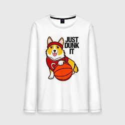 Лонгслив хлопковый мужской JUST DUNK IT корги, цвет: белый