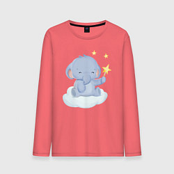 Лонгслив хлопковый мужской Милый Слонёнок На Облаке Со Звездой, цвет: коралловый