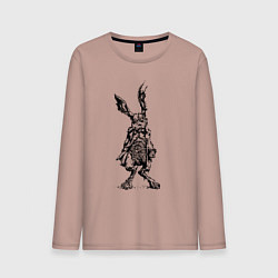Лонгслив хлопковый мужской Кролик - драное ухо с часами на животе Rabbit - a, цвет: пыльно-розовый