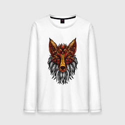 Лонгслив хлопковый мужской Лиса в стиле Мандала Mandala Fox, цвет: белый