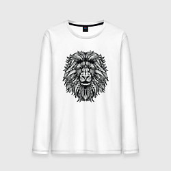 Лонгслив хлопковый мужской Лев в стиле Мандала Mandala Lion, цвет: белый
