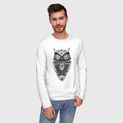 Лонгслив хлопковый мужской Сова в стиле Мандала Mandala Owl, цвет: белый — фото 2