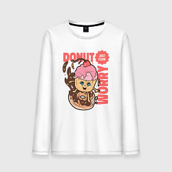 Лонгслив хлопковый мужской Donut worry just flow, цвет: белый