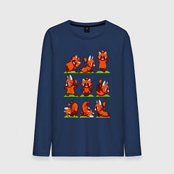 Лонгслив хлопковый мужской Йога красной панды, цвет: тёмно-синий