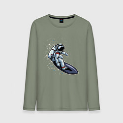 Лонгслив хлопковый мужской Космонавт на серфинге, цвет: авокадо