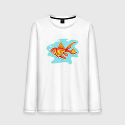 Лонгслив хлопковый мужской Золотая рыбка Подводный мир, цвет: белый