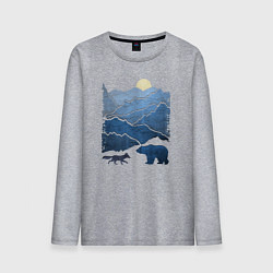 Лонгслив хлопковый мужской Животные в горах, цвет: меланж