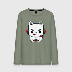 Лонгслив хлопковый мужской Кот игроман The cat is a gambler, цвет: авокадо