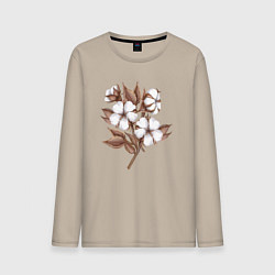 Лонгслив хлопковый мужской Цветы хлопка в букете, цвет: миндальный