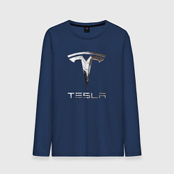 Лонгслив хлопковый мужской Tesla Logo Тесла Логотип, цвет: тёмно-синий