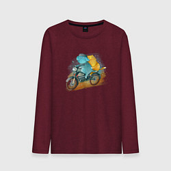 Лонгслив хлопковый мужской Кошки на мотоцикле, цвет: меланж-бордовый