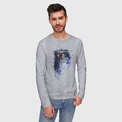 Лонгслив хлопковый мужской Прикольная сова в акварельном рисунке, цвет: меланж — фото 2