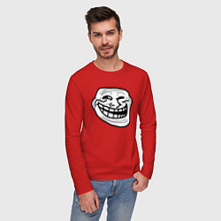 Лонгслив хлопковый мужской Тролльфейс улыбается мем, цвет: красный — фото 2