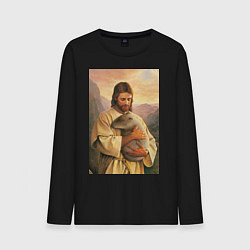 Лонгслив хлопковый мужской Иисус и капибара, цвет: черный