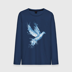 Лонгслив хлопковый мужской Птица из воды - иллюзия, цвет: тёмно-синий