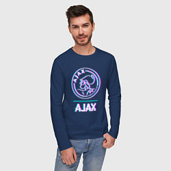 Лонгслив хлопковый мужской Ajax FC в стиле glitch, цвет: тёмно-синий — фото 2