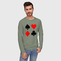 Лонгслив хлопковый мужской Четыре масти игральных карт, цвет: авокадо — фото 2