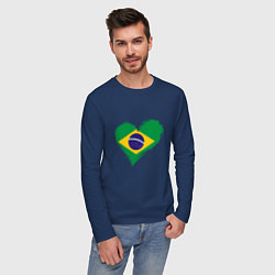 Лонгслив хлопковый мужской Сердце - Бразилия, цвет: тёмно-синий — фото 2