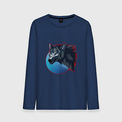 Лонгслив хлопковый мужской Морда ночного волка, цвет: тёмно-синий