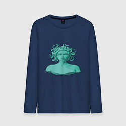 Лонгслив хлопковый мужской Девушка со змеями, цвет: тёмно-синий
