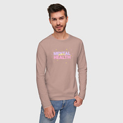 Лонгслив хлопковый мужской Mental health, цвет: пыльно-розовый — фото 2