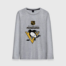 Лонгслив хлопковый мужской Питтсбург Пингвинз НХЛ логотип, цвет: меланж