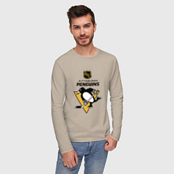 Лонгслив хлопковый мужской Питтсбург Пингвинз НХЛ логотип, цвет: миндальный — фото 2