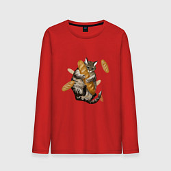 Лонгслив хлопковый мужской Котик и батон, цвет: красный