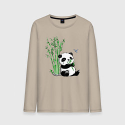 Лонгслив хлопковый мужской Панда бамбук и стрекоза, цвет: миндальный
