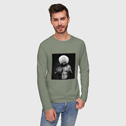 Лонгслив хлопковый мужской Хабиб Нурмагомедов чемпион, цвет: авокадо — фото 2