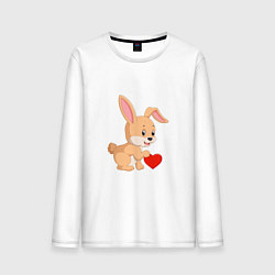 Лонгслив хлопковый мужской Кролик с сердечком, цвет: белый