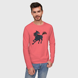 Лонгслив хлопковый мужской Лошадь мустанг, цвет: коралловый — фото 2