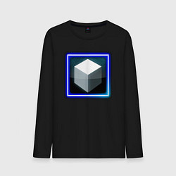 Лонгслив хлопковый мужской Белый геометрический куб с сиянием, цвет: черный
