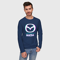 Лонгслив хлопковый мужской Значок Mazda в стиле glitch, цвет: тёмно-синий — фото 2