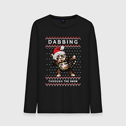 Лонгслив хлопковый мужской Cat dabbing, through the snow, цвет: черный