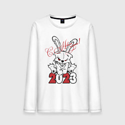 Лонгслив хлопковый мужской С Новым годом! Злой кролик 2023, цвет: белый