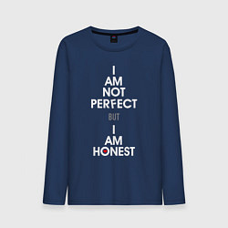 Лонгслив хлопковый мужской I am not perfect, I am honest, цвет: тёмно-синий